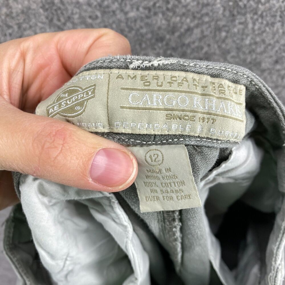 American Eagle Cargo Khakis Pants Women 12 Gray High Rise Flat Front Cotton - Picture 8 of 9